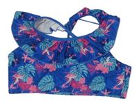 Modro-růžová květovaná plavková lambáda s listy a volánkem 