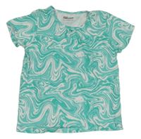 Tyrkysovo-bílé vzorované tričko 