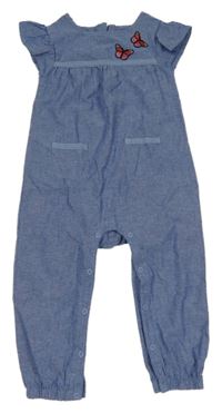 Modrý lehký kalhotový overal s motýlky a volánky Lupilu