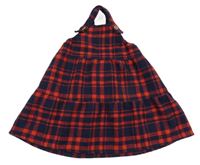 Tmavomodro-červené kostkované vlněné laclové šaty Tu