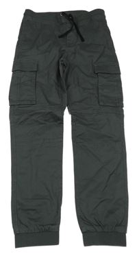 Antracitové plátěné cargo cuff kalhoty s úpletovým pasem H&M