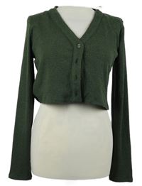 Dámský khaki žebrovaný crop propínací svetr Primark 
