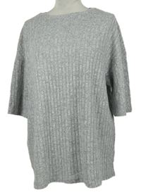 Dámské šedé žebrované úpletové tričko 