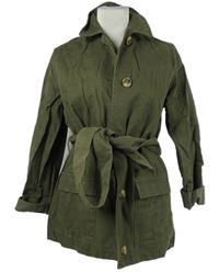 Dámský khaki riflový kabát s páskem Kley 