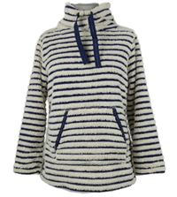 Dámská bílo-tmavomodrá pruhovaná chlupatá mikina s komínovým límcem F&F