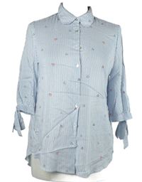 Dámská světlemodro-bílá proužkovaná halenka se srdíčky C&A