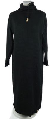 Dámské černé žebrované pletené šaty s komínovým límcem Gina 