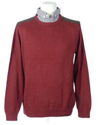 Pánský tmavočervený svetr s košilovým límečkem Next 