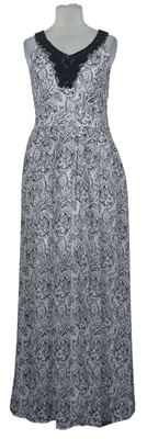Dámské bílo-černé vzorované žoržetové dlouhé šaty s korálky Orsay 