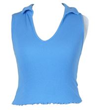 Dámský světlemodrý žebrovaný crop top s límečkem Primark 