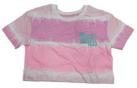 Růžovo-bílé batikovaná crop tričko s nápisem Primark