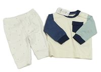 2set- smetanovo-modré triko s kapsou+ bílé lehké tepláky s hvězdičkami