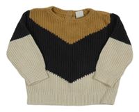 Béžovo-tmavošedo-smetanový vzorovaný svetr H&M