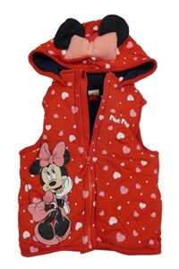 ČErvená bavlněná zateplená vesta se srdíčky, Minnií a kapucí Disney