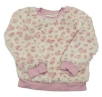 Bílo-růžová kožešinová mikina s flíčky Nutmeg