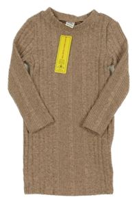 Nové - béžovo-šedé melírované žebrované úpletové šaty Shein