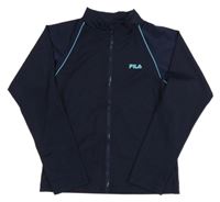 Tmavomodrá sportovní propínací mikina s logem Fila