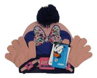 Nové - Růžová čepice s proužky a Minnie+ rukavice Disney