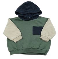 Khaki-béžovo-tmavomodrá mikina s kapucí H&M