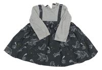 Bílo-šedé pruhované bavlněné šaty s obrázky John Lewis