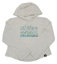 Bílé melírované crop triko s logy a kapucí Adidas