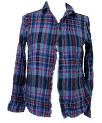 Dámská modro-růžovo-černá kostkovaná halenka s volánky Orsay