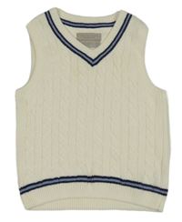 Krémová vesta s copánkovým vzorem a modrým pruhem John Lewis