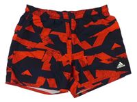 Červeno-tmavomodré vzorované plážové kraťasy Adidas