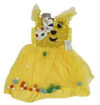 Nové - Kostým -Žluté tylové třpytivé šaty s Pudseym a bambulkami George