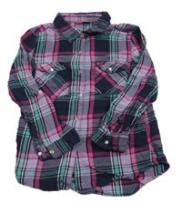 Tmavomodro-růžovo-zelená kostkovaná halenka Yd.