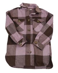 Hnědo-levandulová kostkovaná košilová bunda H&M