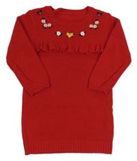 Červené svetrové šaty s kytičkami a volánkem Nutmeg 