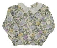 Zeleno-fialovo-smetanová květovaná mikina s límečkem Next