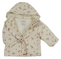 Smetanová květovaná šusťáková zimní bunda s kapucí Primark