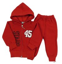 2set - Červená propínací mikina s číslem a kapucí + tepláky 