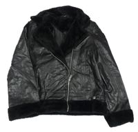 Černá koženková zateplená bunda s kožešinou George