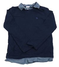 Tmavomodré žebrované triko se všitou košilí Jasper Conran