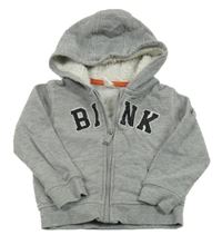 Šedá propínací mikina s nápisem a kapucí 