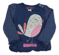 Tmavomodro-puntíkaté triko s ptáčkem Tu