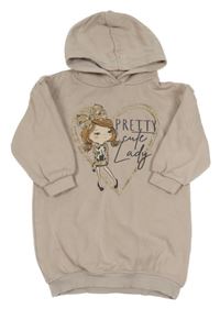 Světlerůžové teplákové šaty s dívkou a kapucí C&A