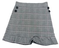 Černo-bílo-růžová kostkovaná sukně s knoflíčky F&F