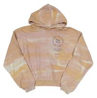 Béžovo-růžovo-bílá batikovaná crop mikina s nápisem a kapucí H&M