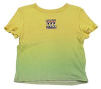 Žluto-limetkové žebrované crop tričko s nápisem H&M
