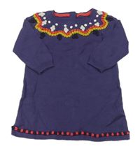 Tmavofialové svetrové šaty s bambulkami zn. M&S