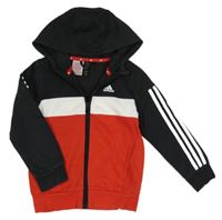Červeno-černo-bílá propínací mikina s logem a kapucí Adidas