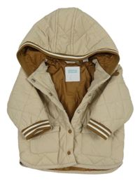 Béžová šusťáková prošívaná zateplená bunda s kapucí Obaibi