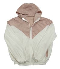 Světlerůžovo-bílá šusťáková bunda s kapucí