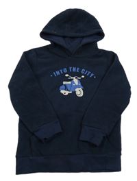 Tmavomodrá fleecová mikina s motorkou a kapucí Topolino