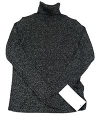 Nové - Černo-stříbrný žebrovaný svetr s rolákem M&S