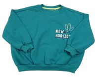 Modrozelená mikina s nápisy a kaktusy George 